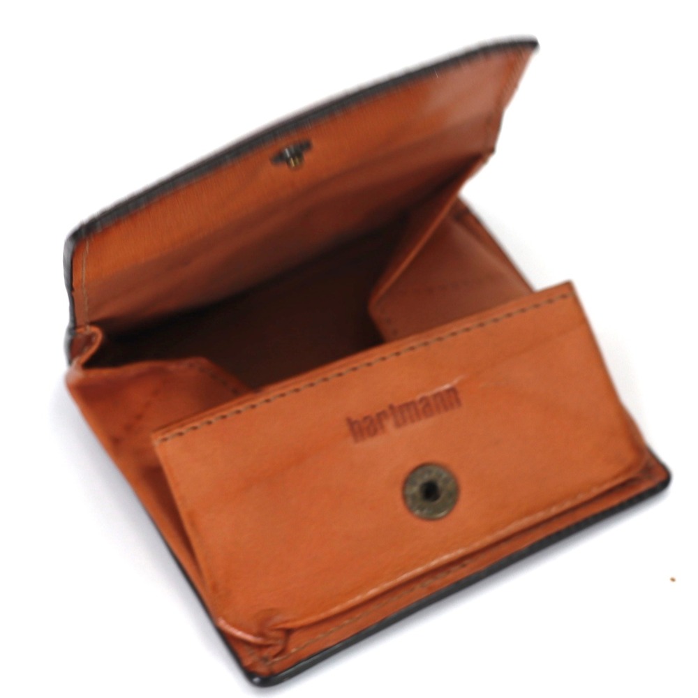 Hartmann Vtg Mens Belting Leather Bifold Wallet Small Tan Brown Snap Coin Pocket